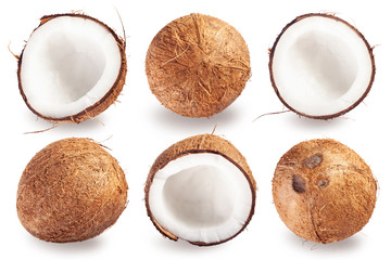 Coconut isolated. Coconut on white. Coconuts. Top view. Collection. Clipping Path
