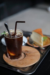Iced black coffee americano in coffee shop