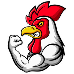 Cartoon strong chicken mascot design