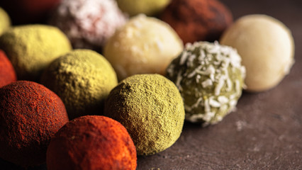 Colorful homemade truffles with difffernt coat