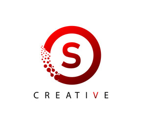 Circle S Letter Digital Network , abstract red S dotted logo design.