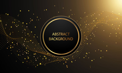 Abstract gold light curve sparkling luxury effect with circle shape on black background.