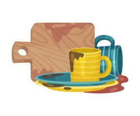 Stack of Dirty Dishes and Crockery Vector Illustration