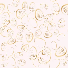 Poster Rose Golden easter eggs seamless vector pattern © iuraatom