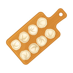 Stuffed Dumplings Rested on Cutting Board Top View Vector Illustration