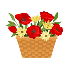 Field and Garden Flowers in Box Vector Illustration