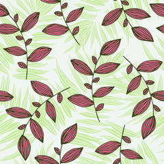 Tropical leaves and branches seamless pattern design