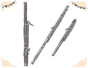 クラリネット サックス オーボエ 木管楽器のイラスト素材 Wall Mural 夏妃 吉野