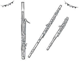 ファゴット フルート ピッコロ 木管楽器のイラスト素材 Aged Wall Mural Ag 夏妃 吉野