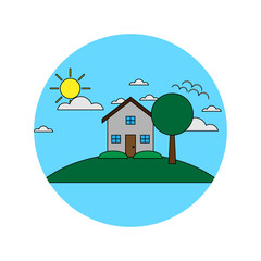 Vector illustration design of a house and garden view during the day