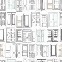  Hand drawn doors. Vector seamless pattern.
