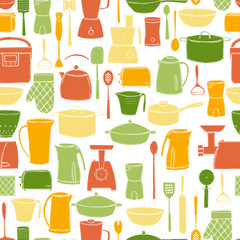 Fototapeta na wymiar Hand drawn kitchen appliances and utensils for cooking.Vector seamless pattern