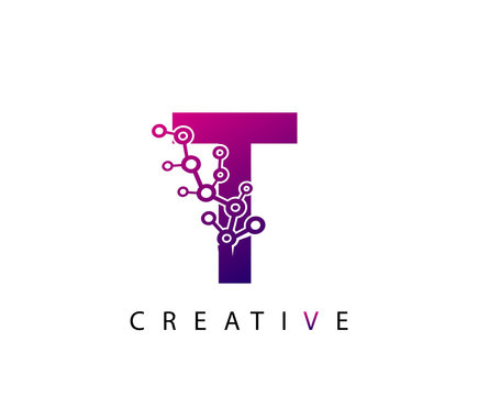 Abstract T Letter , Modern T Dot Technology Logo Design.