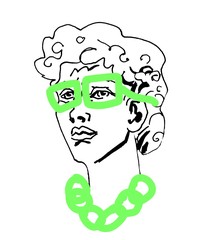 Vector marble head of David. Work of art of the era of excitement. Illustration of the Beautiful young man on a white isolated background hand drawn line style. Design for web, cards, colors, prints.