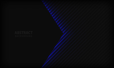Abstract dark background. Texture with stripe pattern and blue lights element. Modern tech design template background.