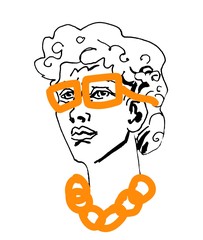 Vector marble head of David. Work of art of the era of excitement. Illustration of the Beautiful young man on a white isolated background hand drawn line style. Design for web, cards, colors, prints.