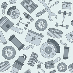 Car repair background - Vector color seamless pattern of spare vehicle parts for graphic design