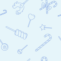 Lollipop background - Vector seamless pattern of sugar candy, caramel, sweet snack and other sweets for graphic design