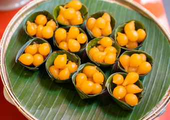 Thongyod or sweety gloden drop or egg yoke fudge balls, Thai dessert