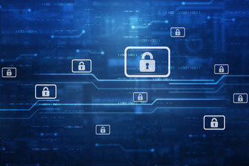 2d illustration Safety concept: Closed Padlock on digital background