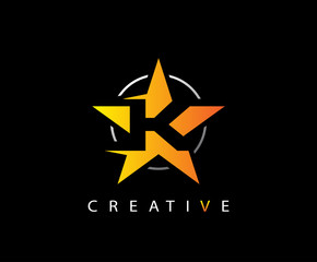 Obraz premium Letter K Fast Star, Technology and digital abstract line K network space logo. 