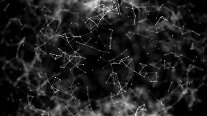 Abstract science technology background. Molecules with polygonal shapes, connecting dots and lines. Big data visualization. Connection structure concept. 
