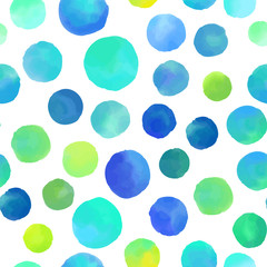 Watercolor circles seamless background pattern. Colorful dots  hand painted. Textile pattern, fabric swatch, wrapping paper.