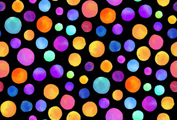 Watercolor circles seamless background pattern. Colorful dots  hand painted. Textile pattern, fabric swatch, wrapping paper.