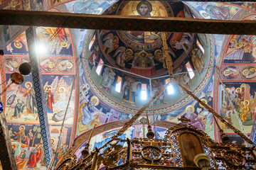 Meteora, Greece - Dec 19, 2019: Fresco in the Holy Monastery of Rousanou
