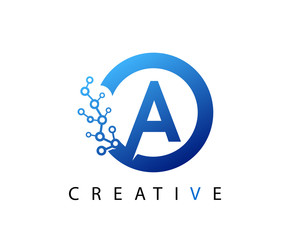 Circle A Letter Digital Network , abstract blue A technology logo design.