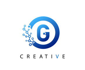 Circle G Letter Digital Network , abstract blue G technology logo design.