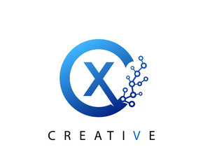 Circle X Letter Digital Network , abstract blue X technology logo design.