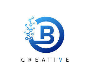 Circle B Letter Digital Network , abstract blue B technology logo design.