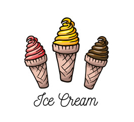 Ice cream cone set vector illustration.
