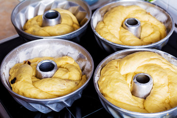 Home Made  Traditional Bulgarian Easter Bread  in Baking Form Ready to Bake 
