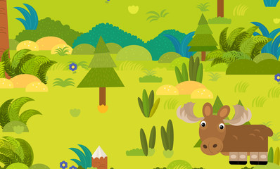 cartoon forest scene with wild animal moose elk illustration