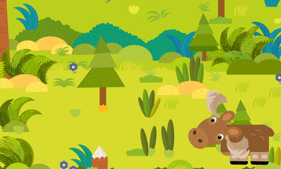 Obraz na płótnie Canvas cartoon forest scene with wild animal moose elk illustration