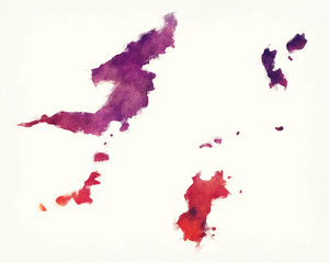 Northern Grenadines district watercolor map of Saint Vincent and the Grenadines