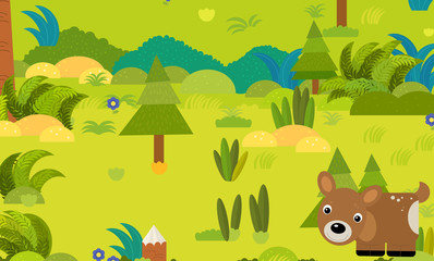 Obraz premium cartoon forest scene with wild animal deer roe illustration