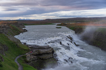 gigantic waterfall gulfoss in iceland