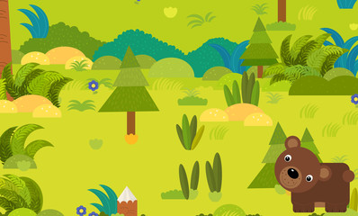 Obraz premium cartoon forest scene with wild animal bear illustration