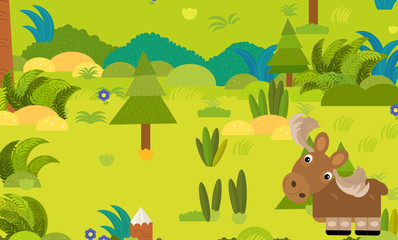 Obraz na płótnie Canvas cartoon forest scene with wild animal moose elk illustration