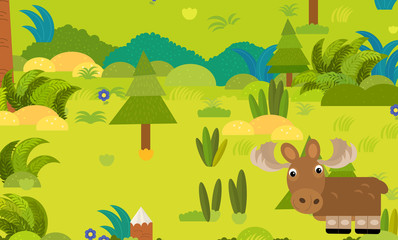 cartoon forest scene with wild animal moose elk illustration