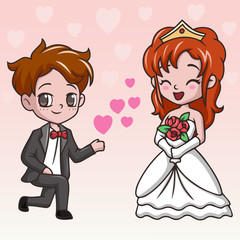 Cartoon bride and groom married