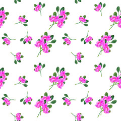 Pattern watercolor ornamental flowers with leaves on the background