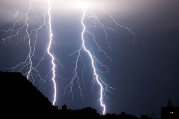 Fototapeta na wymiar Low Angle View Of Lightning In Sky At Night