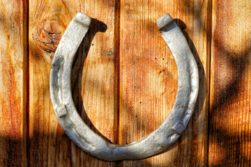 Old horseshoe on wooden background