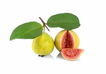 red guava slices isolated on a white background