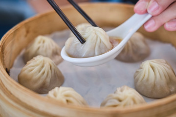 Fresh made steamed dumplings in asian restaurant in melbourne