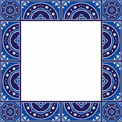 Tile frame vector. Vintage border pattern. Old ceramic decor design. Spanish mosaic, portugal azulejos, italian sicily majolica, mexican talavera motifs.